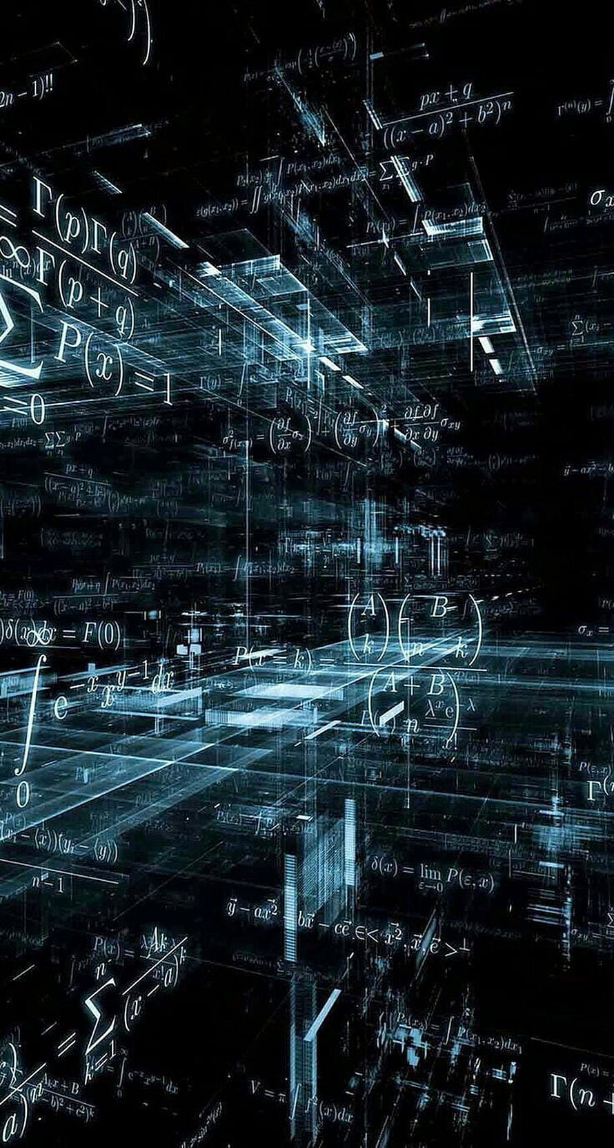 Abstract Digital Matrix of Glowing Mathematical Equations and Formulas on a Dark Background HD phone wallpaper