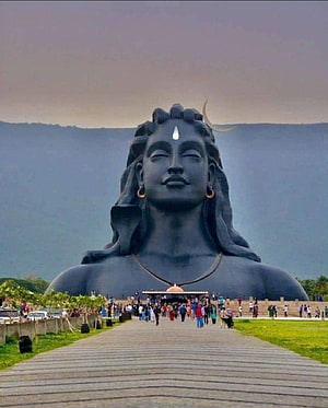 Adiyogi Statue of Lord Shiva at Isha Yoga Center with Visitors on the Walkway HD phone wallpaper