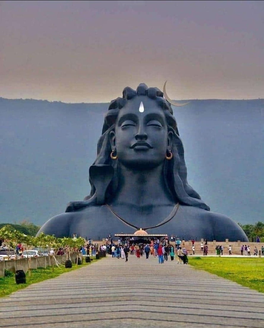 Adiyogi Statue of Lord Shiva at Isha Yoga Center with Visitors on the Walkway HD phone wallpaper