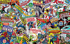 Retro Marvel Comic Book Cover Collage Featuring Classic Superheroes HD wallpaper