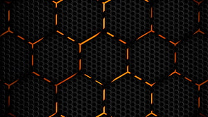 Abstract Hexagonal Mesh Pattern With Glowing Orange Edges On Dark Perforated Metal Texture HD wallpaper