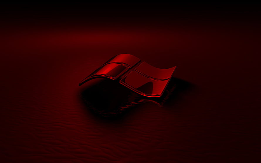 Glossy Red Windows Logo Emblem on Dark Reflective Surface HD wallpaper