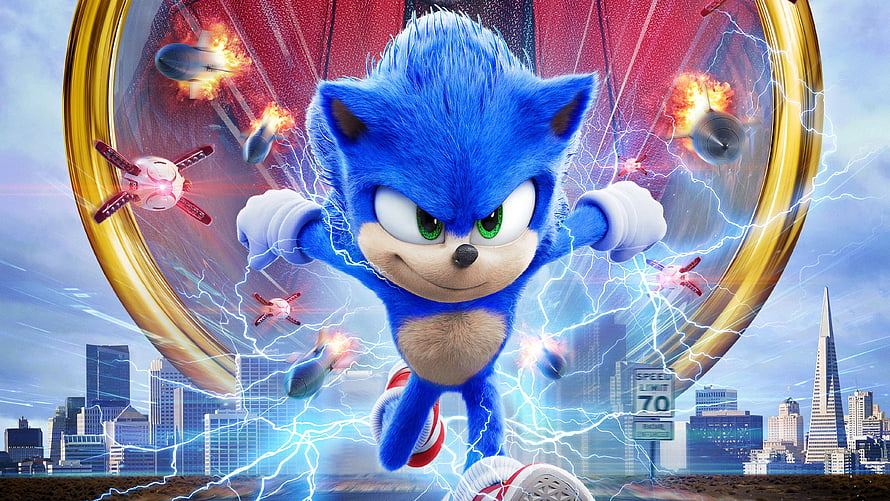 Sonic the Hedgehog Movie Poster Featuring Blue Character in Action Pose HD wallpaper