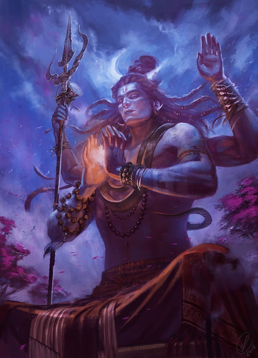 Mystical Shiva Meditation Artwork with Trishula and Crescent Moon HD phone wallpaper