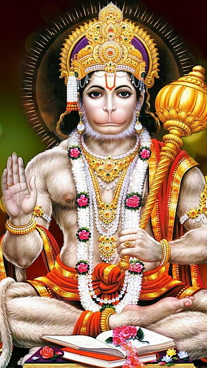 Lord Hanuman Sitting With Golden Mace And Sacred Book, Hanuman ji, , lord hanuman HD phone wallpaper