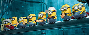 Group of Minions Eating Hot Dogs and Sandwiches on a Conveyor Belt HD wallpaper