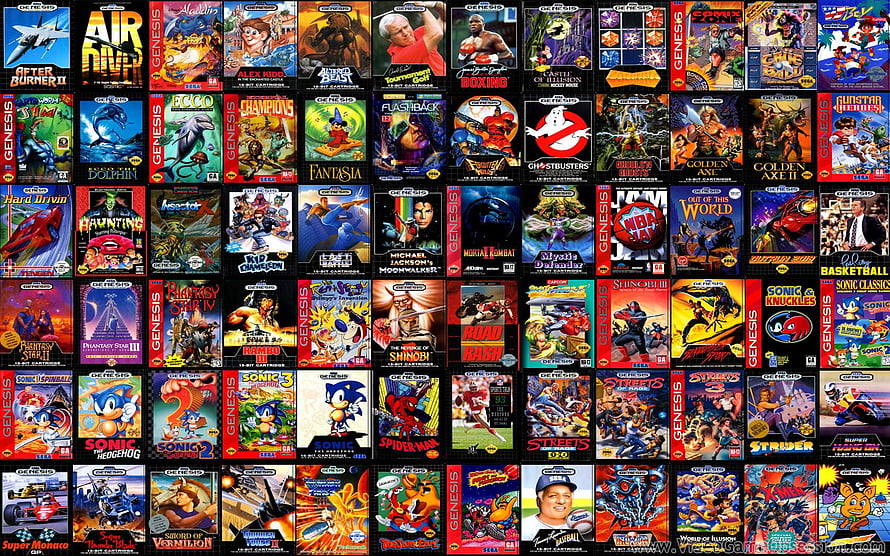 Sega Genesis Classic Game Cover Art Grid and Retro Console Collection HD wallpaper