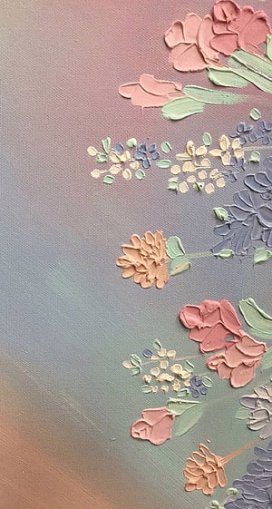 Impasto Oil Painting of Pastel Roses and Delicate Botanical Sprigs on a Muted Gradient Canvas HD phone wallpaper
