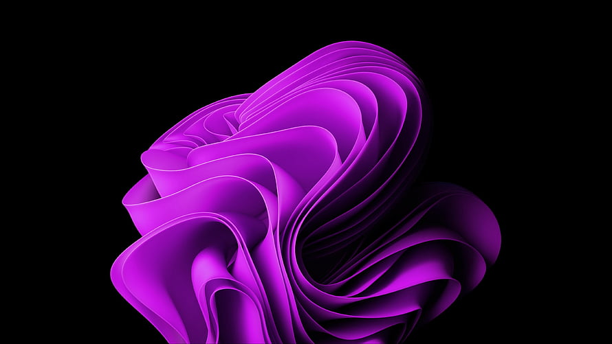 Windows 11 Purple Abstract 3D Ribbon Wallpaper on Black Background HD wallpaper