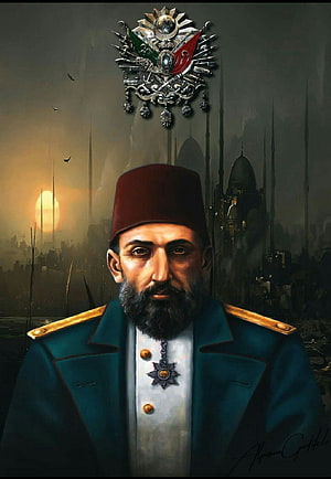 Sultan Abdülhamid II Portrait with Ottoman Imperial Emblem and Istanbul Skyline, Sultan Abdülhamid Han . Kızılderili tarihi, Osmanli, Sultan, Osmanlı HD phone wallpaper