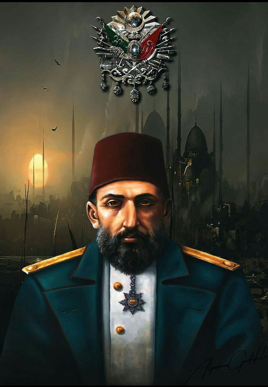 Sultan Abdülhamid II Portrait with Ottoman Imperial Emblem and Istanbul Skyline, Sultan Abdülhamid Han . Kızılderili tarihi, Osmanli, Sultan, Osmanlı HD phone wallpaper