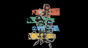 Chibi Ninja Pokemon Team Illustration with Colorful Bandana Accents HD wallpaper