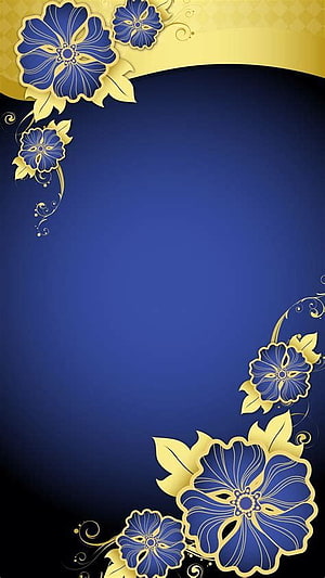 Elegant Blue and Gold Floral Vector Background with Decorative Corner Flowers HD phone wallpaper