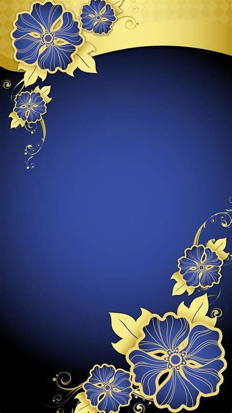 Elegant Blue and Gold Floral Vector Background with Decorative Corner Flowers HD phone wallpaper