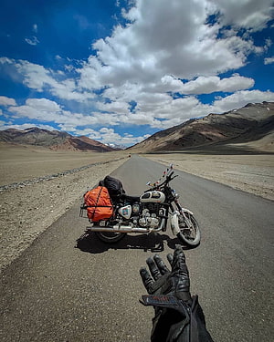 Ladakh Motorcycle Adventure on a Remote Mountain Highway HD phone wallpaper