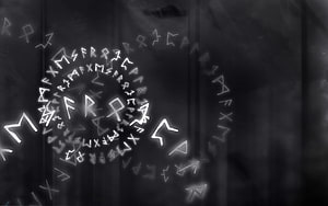 Glowing Viking Rune Spiral on Dark Textured Background HD wallpaper