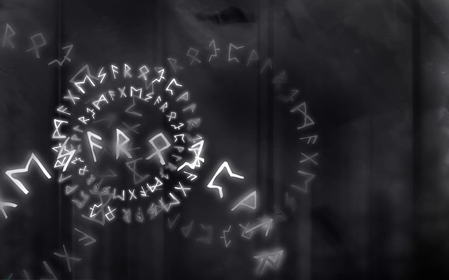 Glowing Viking Rune Spiral on Dark Textured Background HD wallpaper