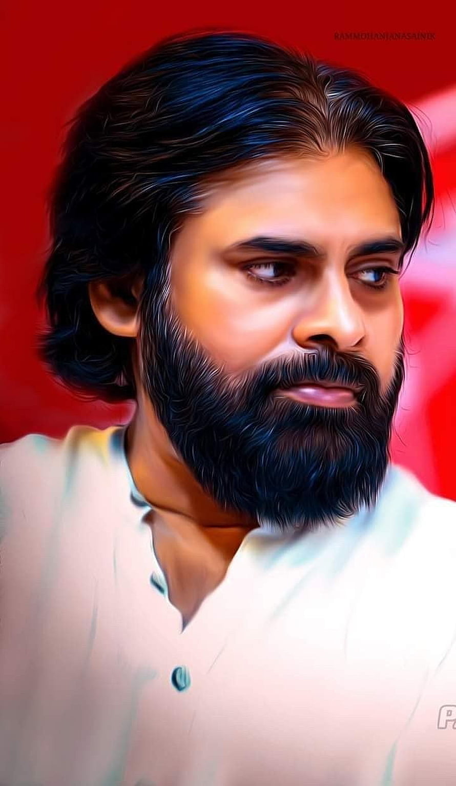 Pawan Kalyan Portrait With Beard And White Shirt HD phone wallpaper