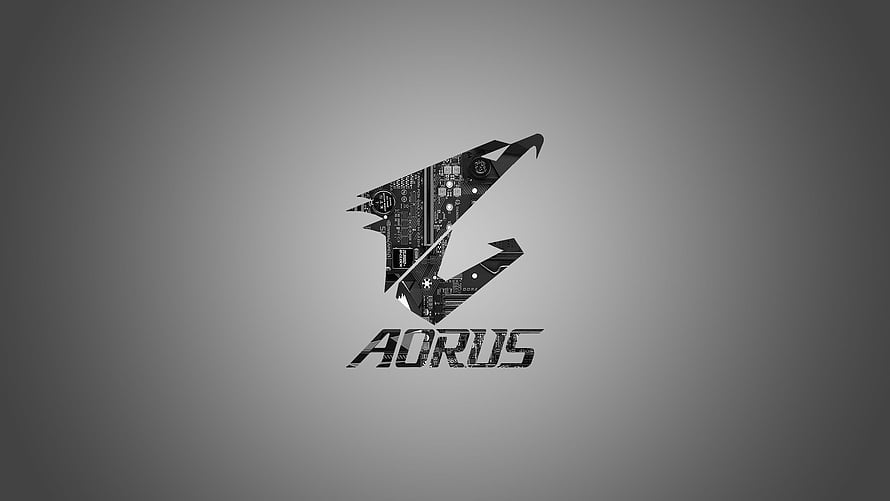Gigabyte Aorus Eagle Logo with Circuit Board Texture on Gray Background HD wallpaper