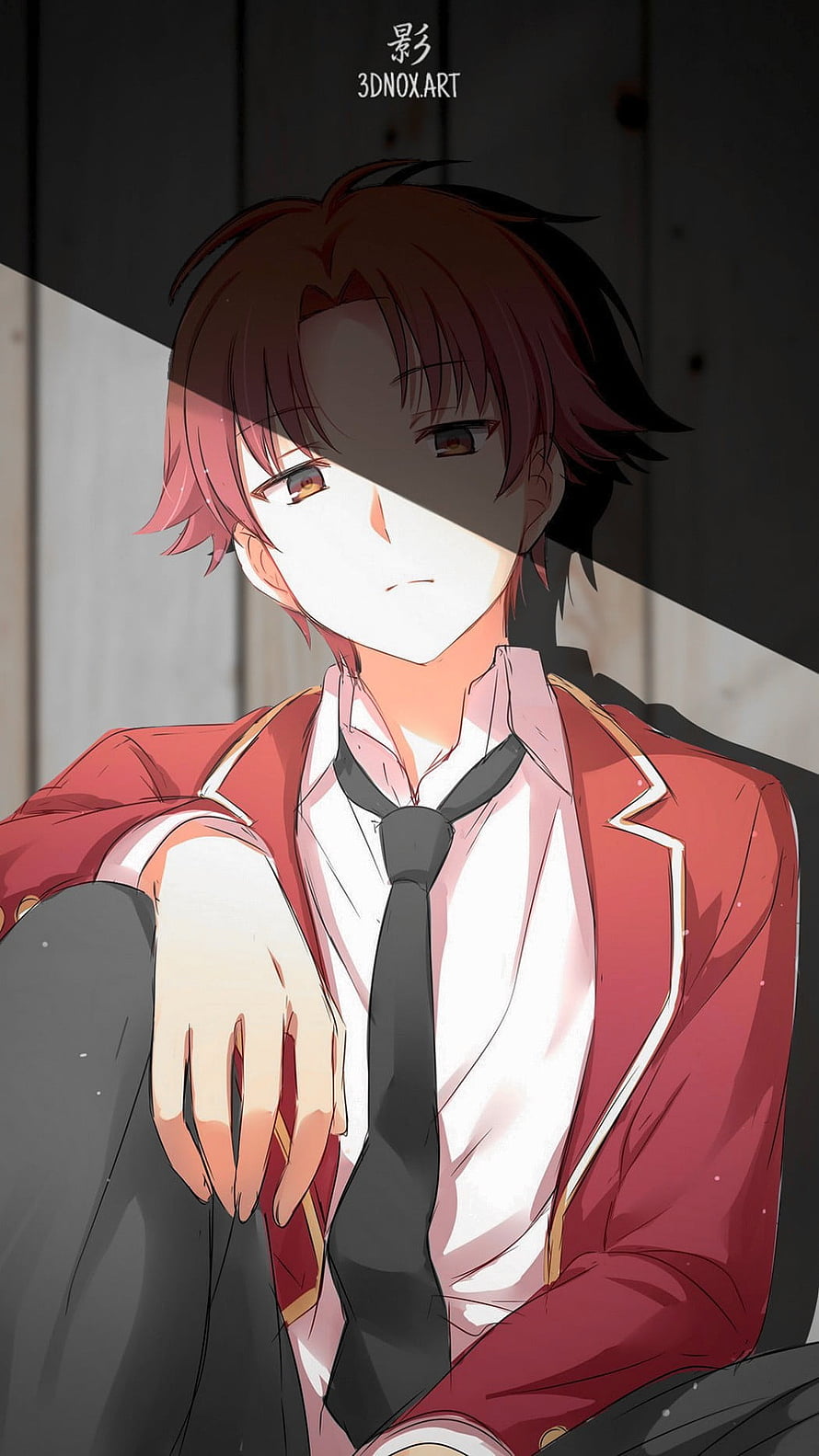 Anime Boy in Red School Uniform with Messy Hair and Black Tie HD phone wallpaper
