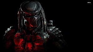 Predator Warrior in Dark Armor with Red Glowing Skulls and Mask HD wallpaper