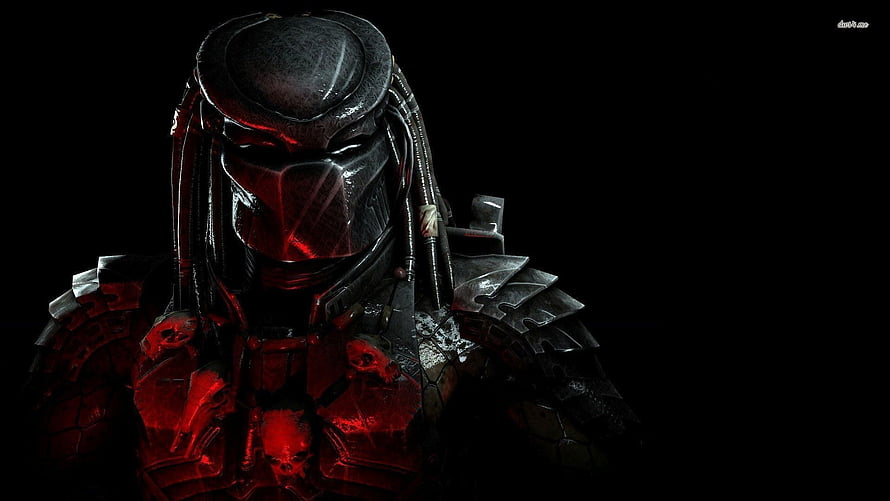 Predator Warrior in Dark Armor with Red Glowing Skulls and Mask HD wallpaper