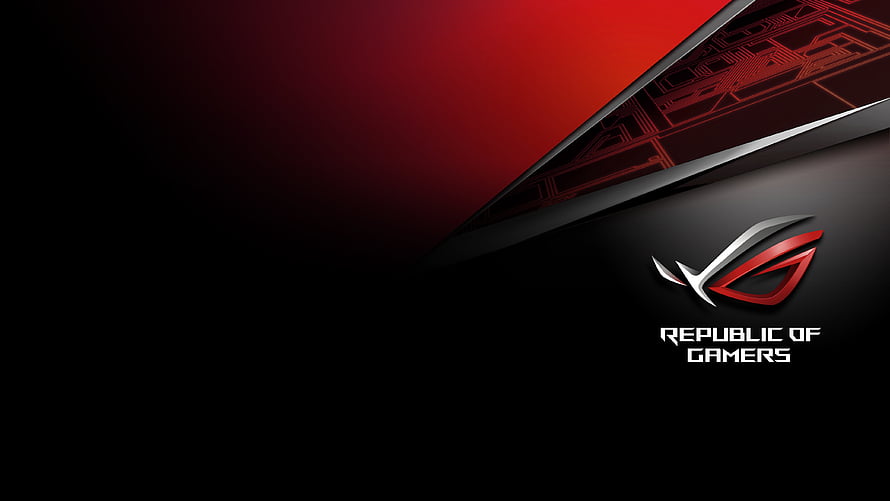 Republic of Gamers ROG Eye Logo on Sleek Black and Red Circuit Board Background HD wallpaper