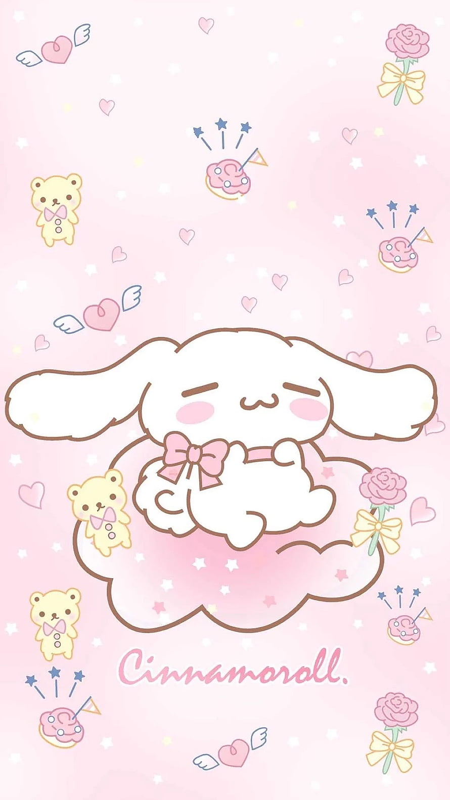 Cute Cinnamoroll Sitting on Cloud with Pink Hearts and Stars HD phone wallpaper