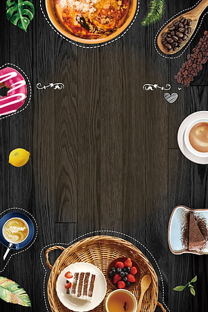 Dark Wood Cafe Menu Background With Coffee, Cake, Donut, and Fresh Berries Flat Lay HD phone wallpaper