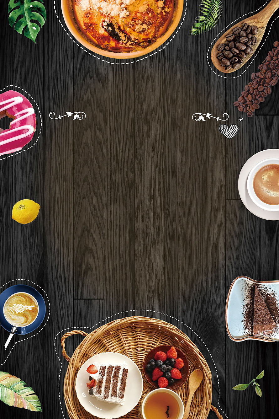 Dark Wood Cafe Menu Background With Coffee, Cake, Donut, and Fresh Berries Flat Lay HD phone wallpaper