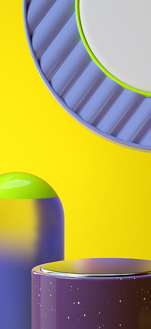 Vibrant 3D Abstract Geometric Shapes on Bright Yellow Background HD phone wallpaper