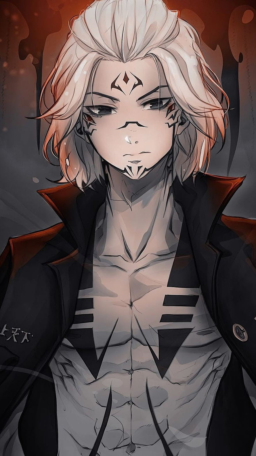 Anime Male Character With White Hair And Dark Tribal Face Markings HD phone wallpaper