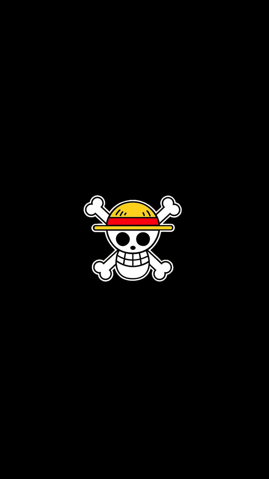 One Piece Jolly Roger Skull and Crossbones Logo on Black Background HD phone wallpaper