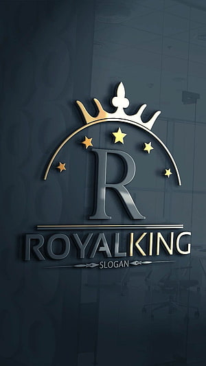 Royal King Luxury Brand Logo Design With Crown And Stars On Dark Blue Background HD phone wallpaper