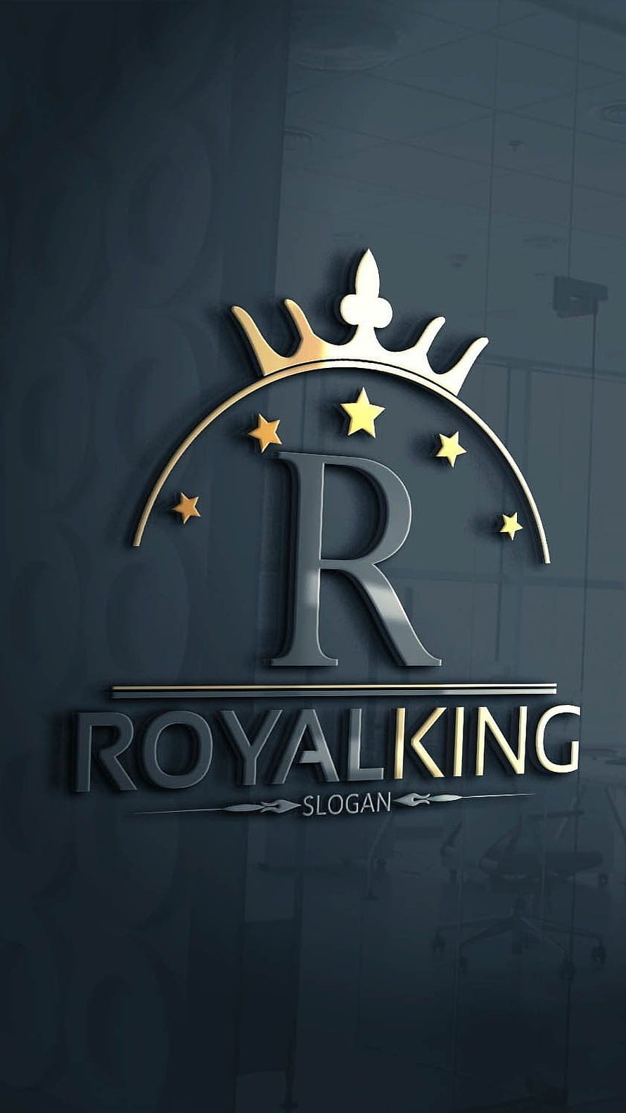 Royal King Luxury Brand Logo Design With Crown And Stars On Dark Blue Background HD phone wallpaper