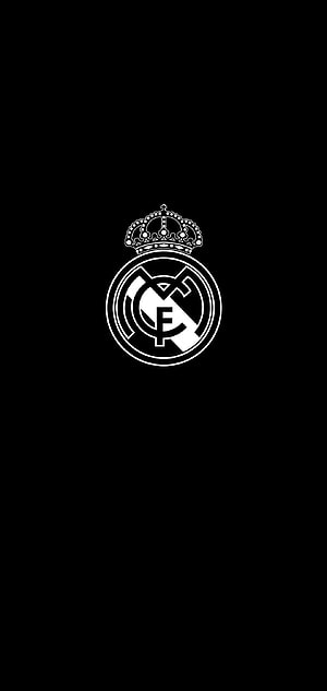 Real Madrid CF Official Logo White Emblem on Black Background Minimalist Wallpaper HD phone wallpaper