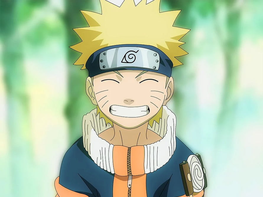 Naruto Uzumaki Smiling Portrait in Konoha Headband and Orange Jacket HD wallpaper