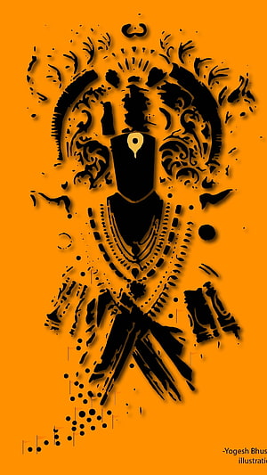 Stylized Black and Orange Illustration of Lord Vitthal with Ornate Halo and Splatter Effects HD phone wallpaper