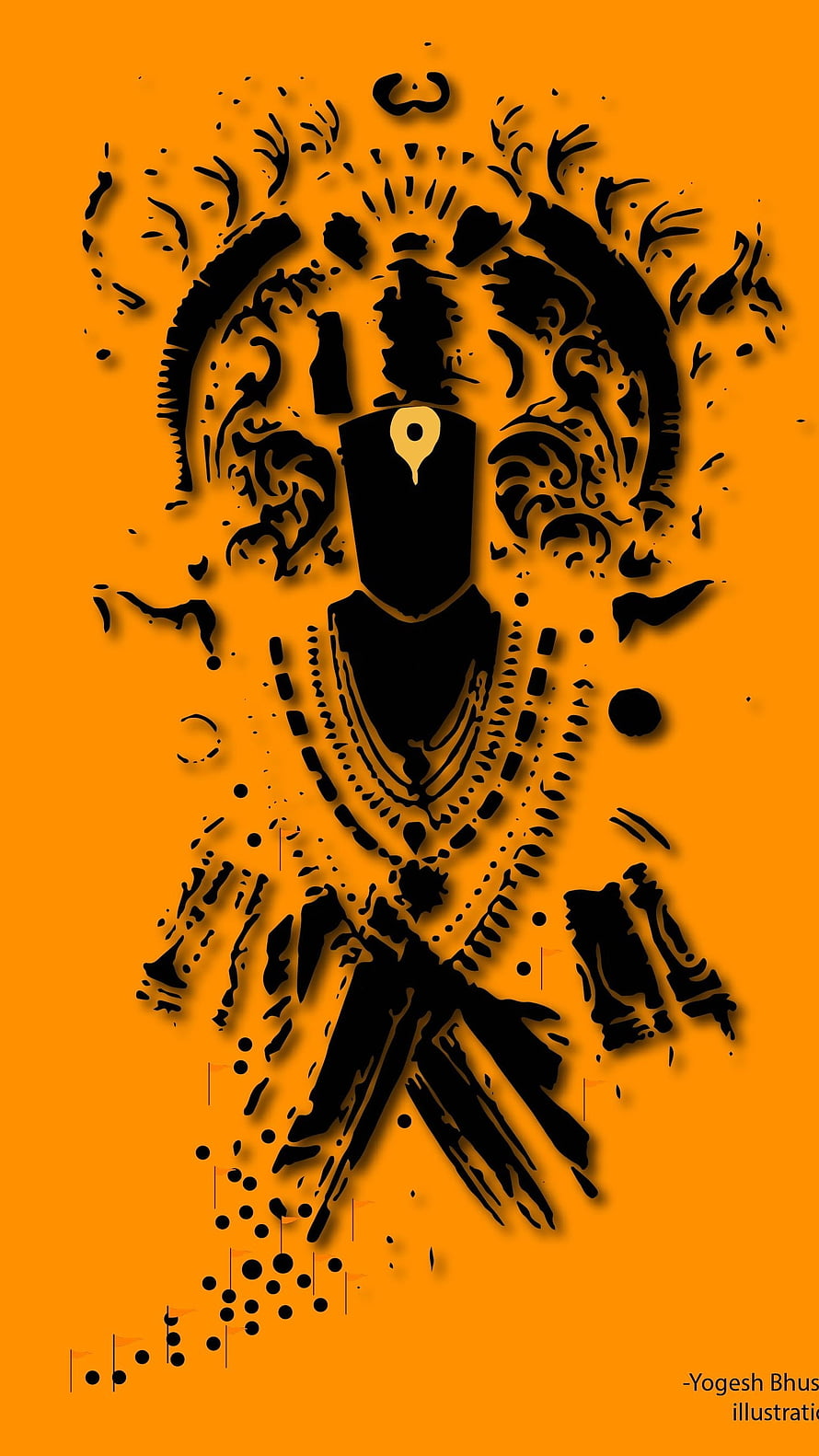 Stylized Black and Orange Illustration of Lord Vitthal with Ornate Halo and Splatter Effects HD phone wallpaper