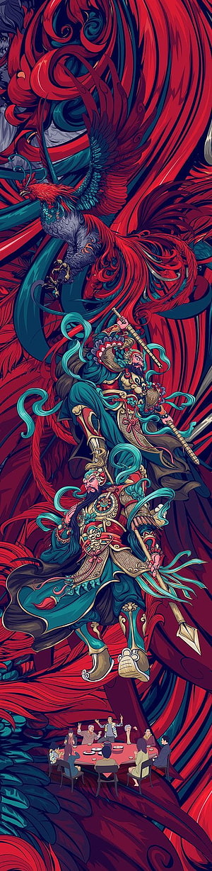 Chinese Mythology Warrior and Phoenix Digital Art Illustration HD phone wallpaper