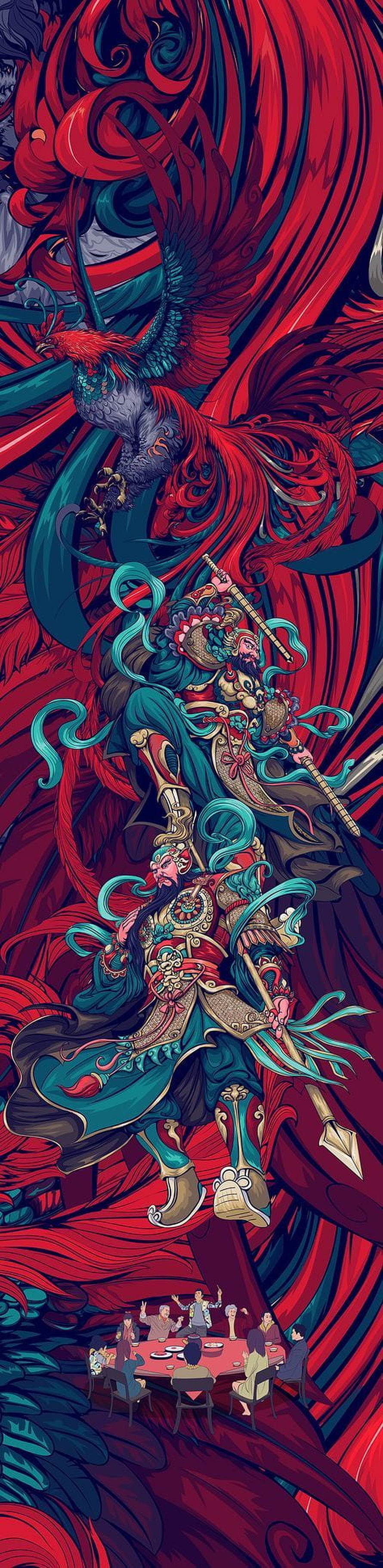 Chinese Mythology Warrior and Phoenix Digital Art Illustration HD phone wallpaper