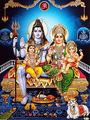 Lord Shiva Parivar Family Portrait with Parvati Ganesha and Kartikeya HD phone wallpaper