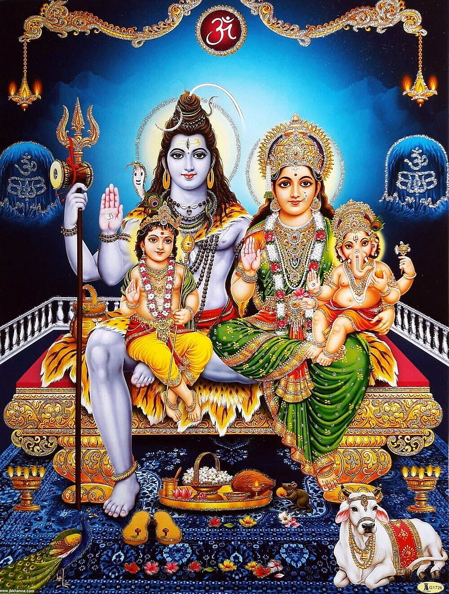 Lord Shiva Parivar Family Portrait with Parvati Ganesha and Kartikeya HD phone wallpaper