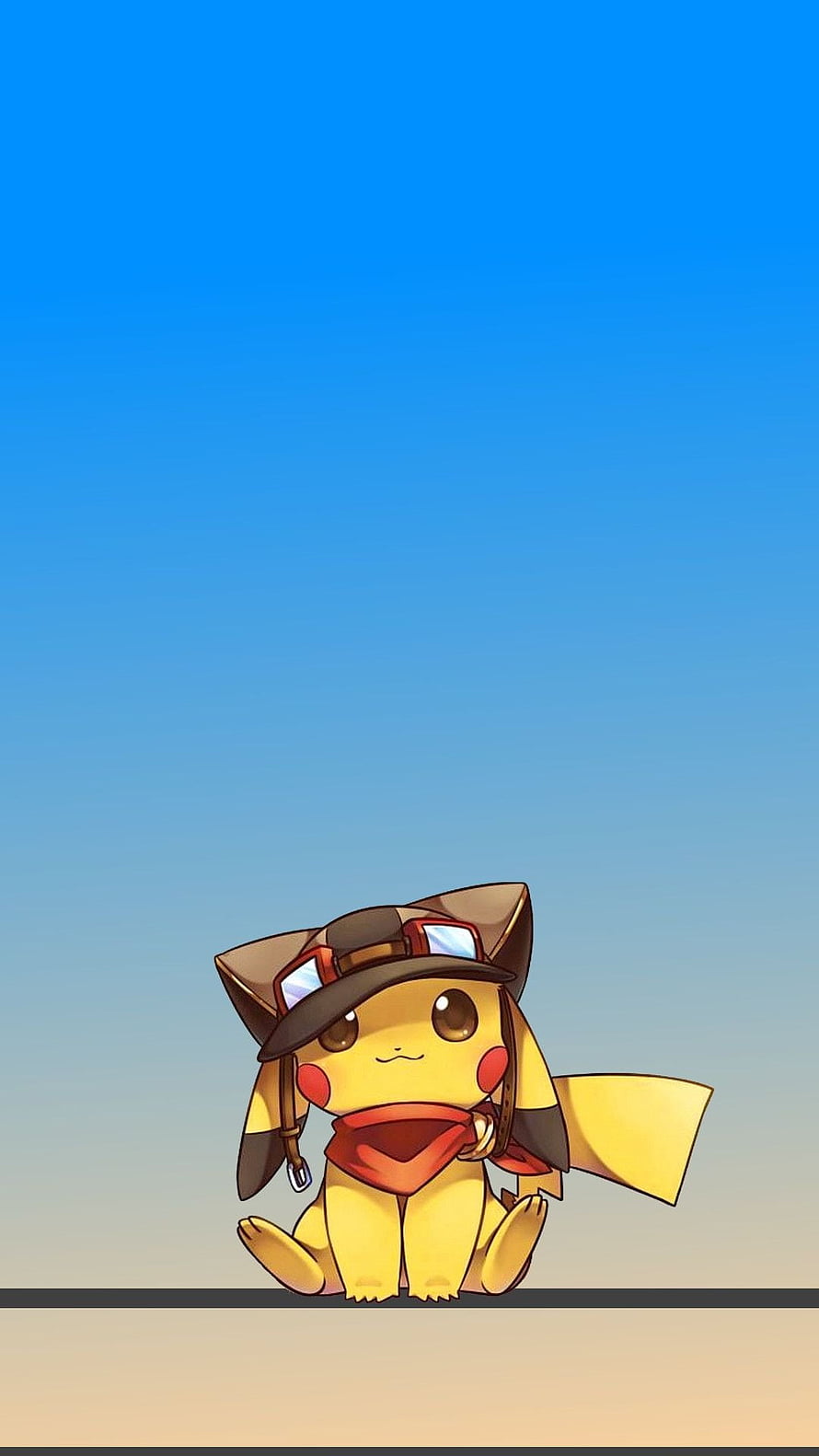 Pikachu Wearing Explorer Hat and Goggles Against a Clear Blue Sky HD phone wallpaper