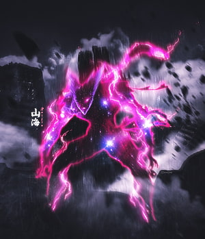 Cosmic Garou from One Punch Man in a Dark Stormy Landscape with Neon Pink Energy, Cosmic Garou, animeedits, onepunchmanedit, Cosmicgarou, anime, animexreality HD phone wallpaper