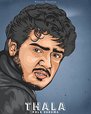 Thala Ajith Kumar Digital Portrait Illustration with Cigarette HD phone wallpaper
