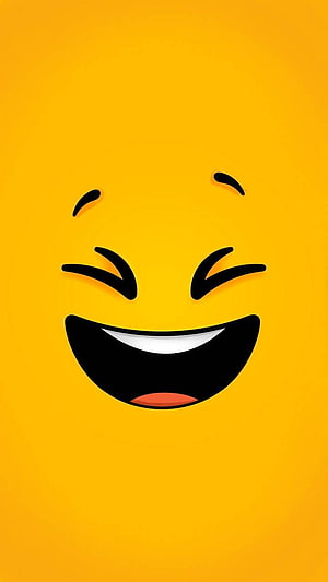 Cheerful Smiling Emoji Face With Closed Eyes And Wide Grin On Yellow Background HD phone wallpaper
