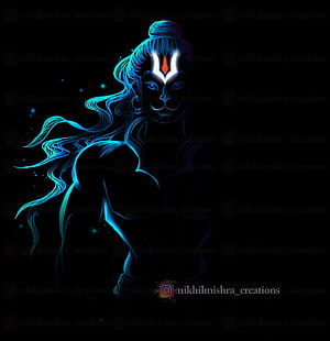 Neon Blue Shiva Illustration With Glowing Third Eye And Flowing Hair HD phone wallpaper