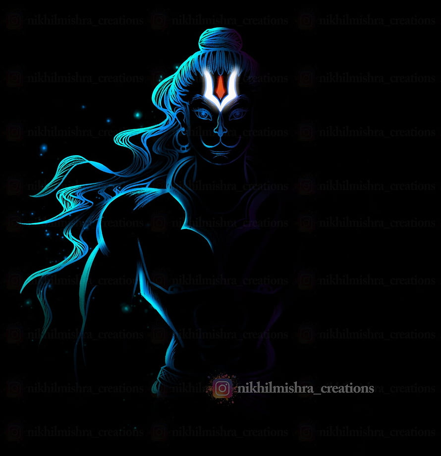 Neon Blue Shiva Illustration With Glowing Third Eye And Flowing Hair HD phone wallpaper