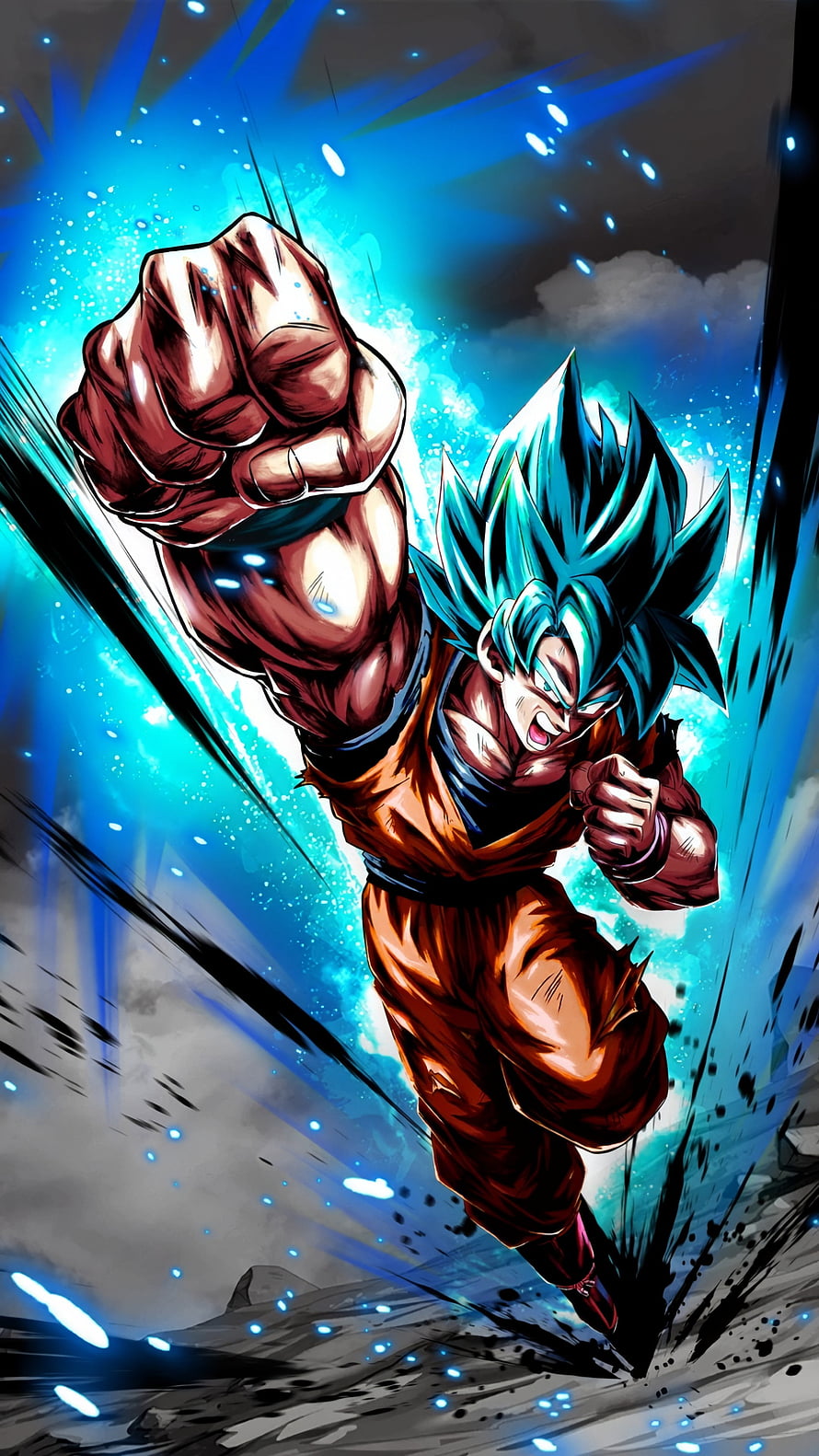 Goku Super Saiyan Blue Punching Through Energy Burst in Dragon Ball Super HD phone wallpaper